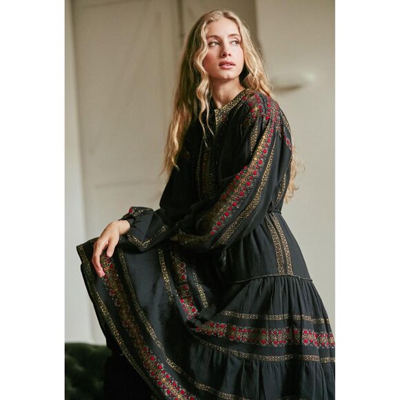 Anthropologie Mes Demoiselles Montserrat Dress Embroidered Puff Sleeves Midi NWT - Picture 6 of 15